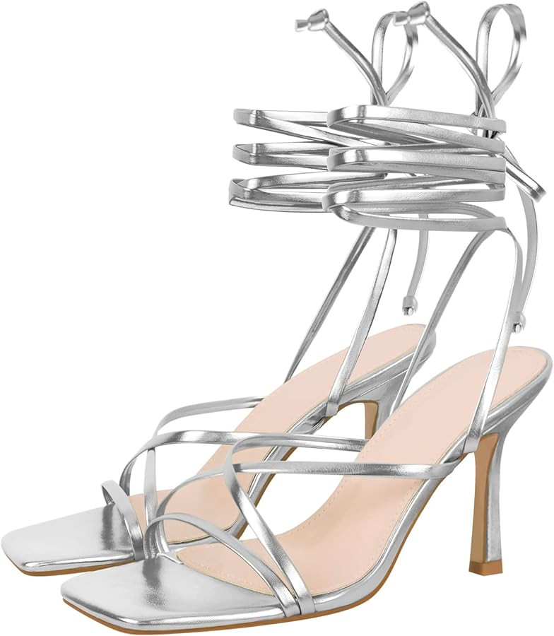 LISHAN Women's Stiletto High Heels Strappy Lace Up Sandals | Amazon (US)