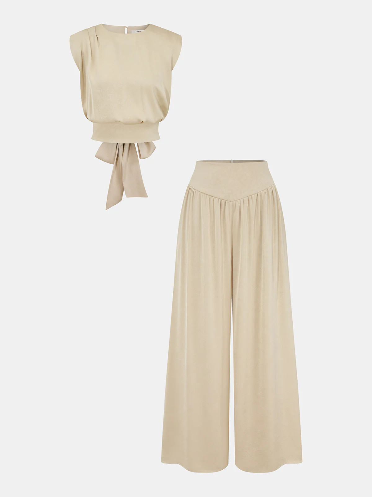 Sleeveless Tie-Waist Top & Wide-Leg Pants Set | Commense
