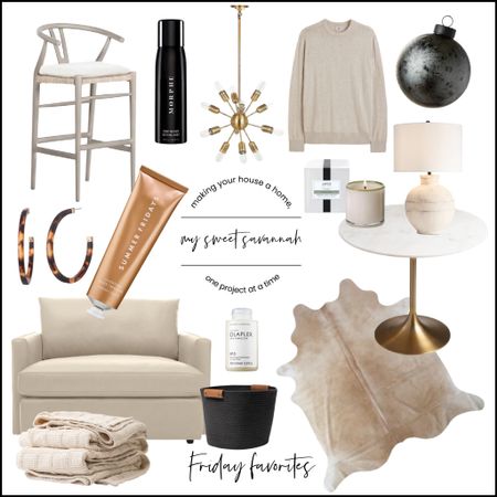 This weeks Friday favorites includes beauty products, as well as a soft and cozy cashmere sweater for her or him! An oversized chair to curl up in, a soft creamy cowhide rug, dreamy barstools, Christmas ornaments, and more! 

#LTKhome #LTKbeauty #LTKHoliday