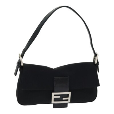 FENDI Mamma Baguette Shoulder Bag Nylon Black Silver Auth ki4707  | eBay | eBay US