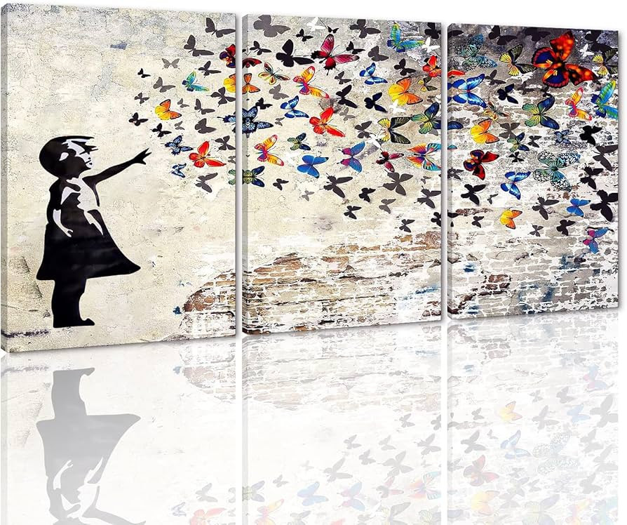 Colorful Graffiti Wall Art 3 Panels Funny Butterfly Paintings Banksy Street Art Mural Pop Art Hom... | Amazon (US)
