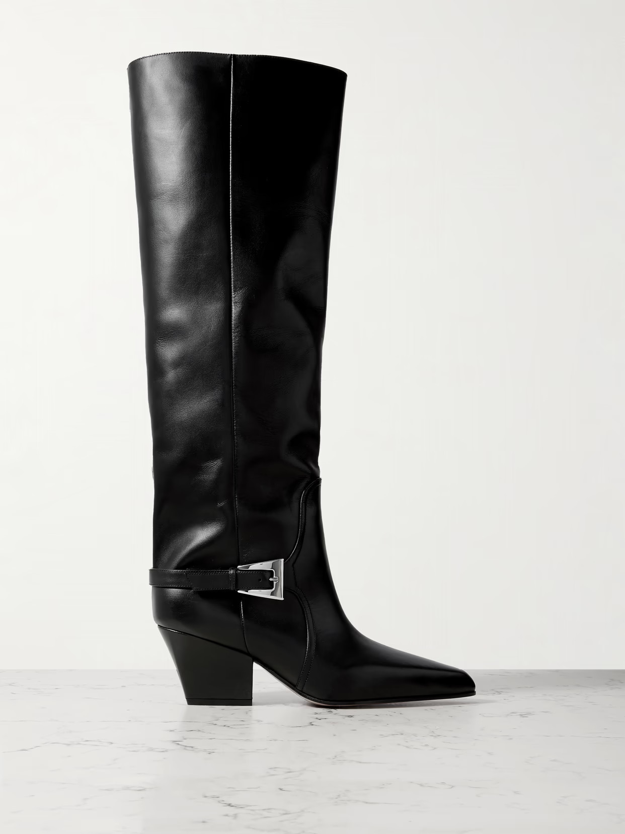 Paris Texas - Jane Buckled Leather Knee Boots - Black | NET-A-PORTER (US)