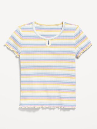 Short-Sleeve Lettuce-Edge Keyhole Top for Girls | Old Navy (US)