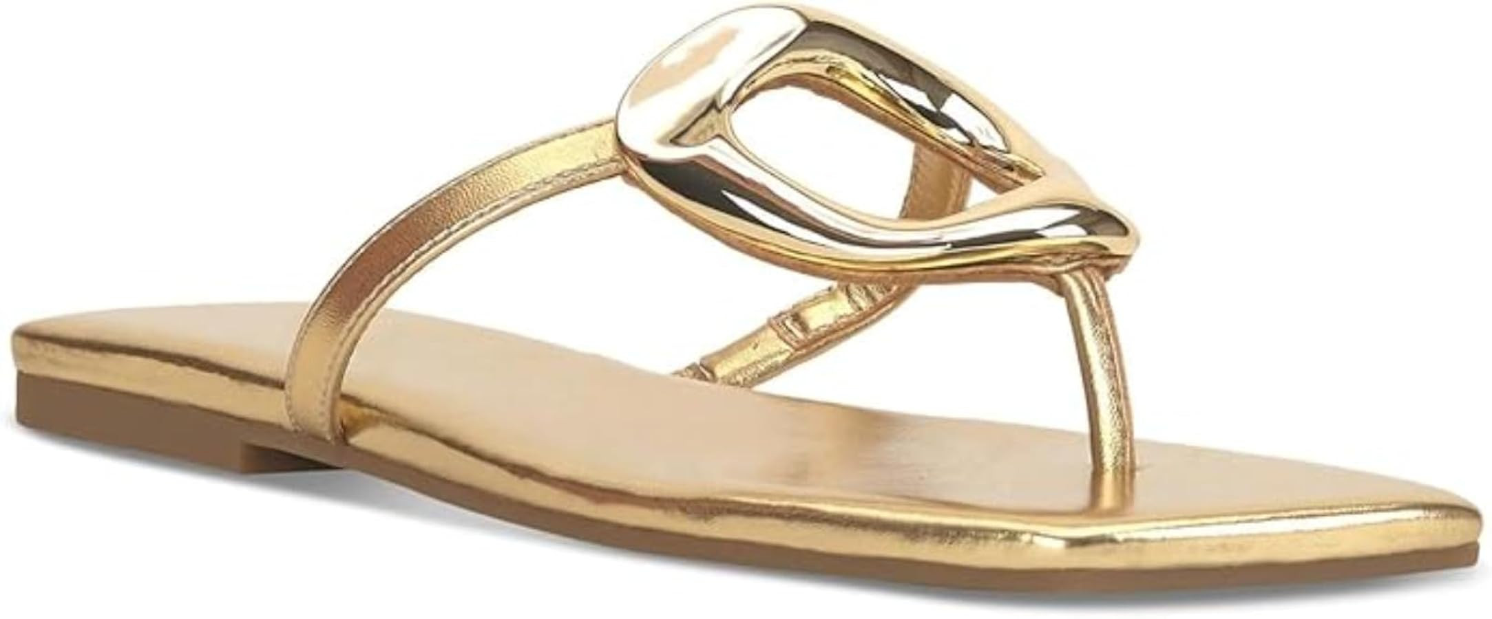Women's Flip Flop Flat Summer Sandals,Ladies Memory Foam Square Toe Beach Strappy Bling Metal Cut... | Amazon (US)