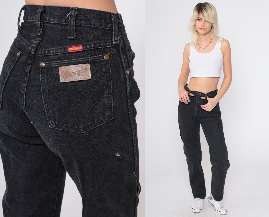 Black Wrangler Jeans 90s Straight Leg Jeans High Waist Jeans Denim Pants 1990s Western Rodeo Jean... | Etsy (US)