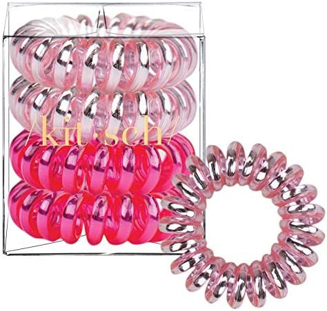 Kitsch Spiral Hair Ties, Coil Hair Ties, Phone Cord Hair Ties, Hair Coils - 4 Pcs, Metallic Pink ... | Amazon (US)