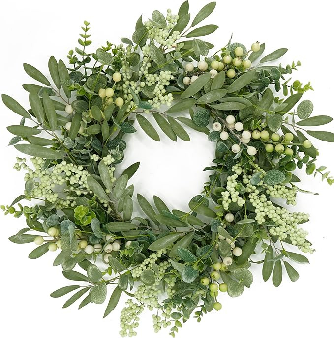 Green Eucalyptus Wreaths for Front Door Spring Summer Wreath with Eucalyptus Leaves,Olives Leaves... | Amazon (US)