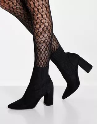 Steve Madden Recite faux suede point toe heeled boots in black | ASOS (Global)