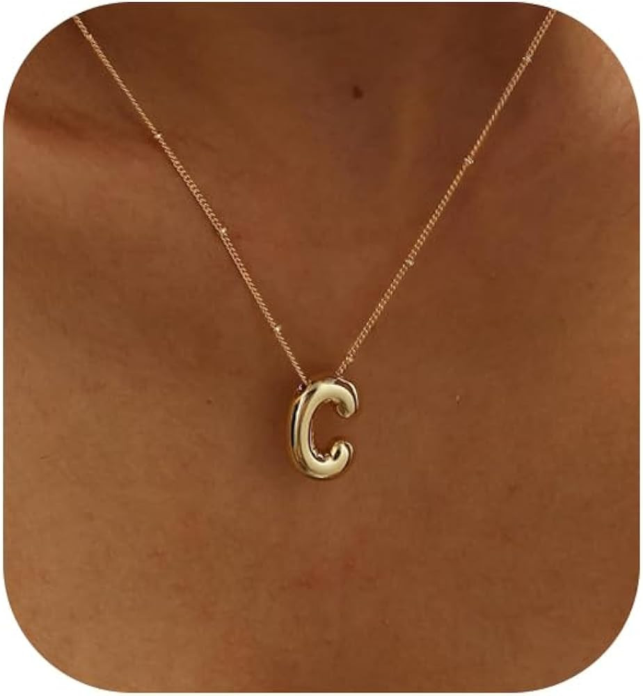 Bubble Gold Letter Necklace for Women, 14k Gold Plated Balloon Initial Letter Pendant Necklace Da... | Amazon (US)