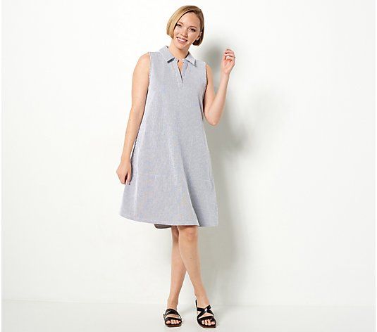 Isaac Mizrahi Live] Regular Knit Seersucker Collared Dress - QVC.com | QVC