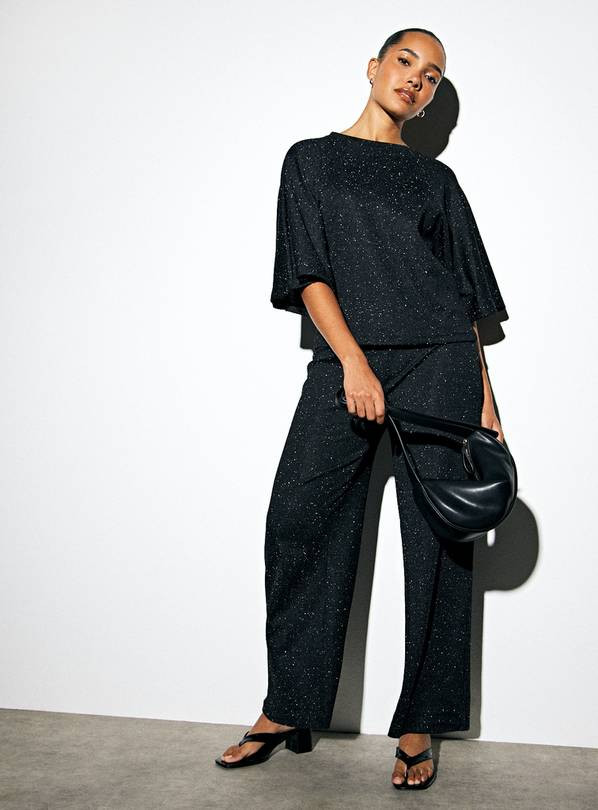 Black Shimmer Co-ord Wide Leg Trousers 22 | Tu Clothing