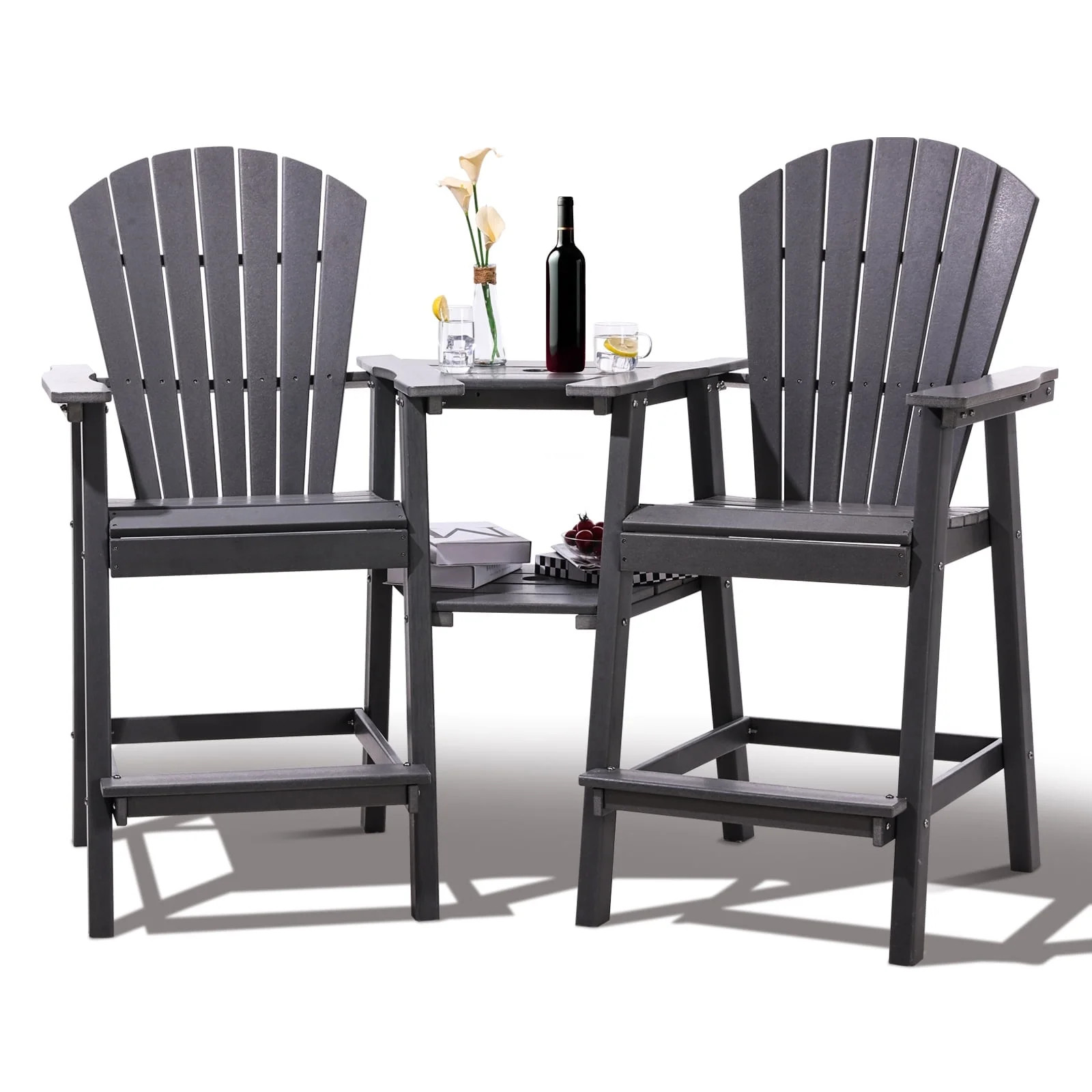 Tall Adirondack Chairs Set of 2，HDPE Outdoor Adirondack Barstools with Double Connecting Tray P... | Walmart (US)