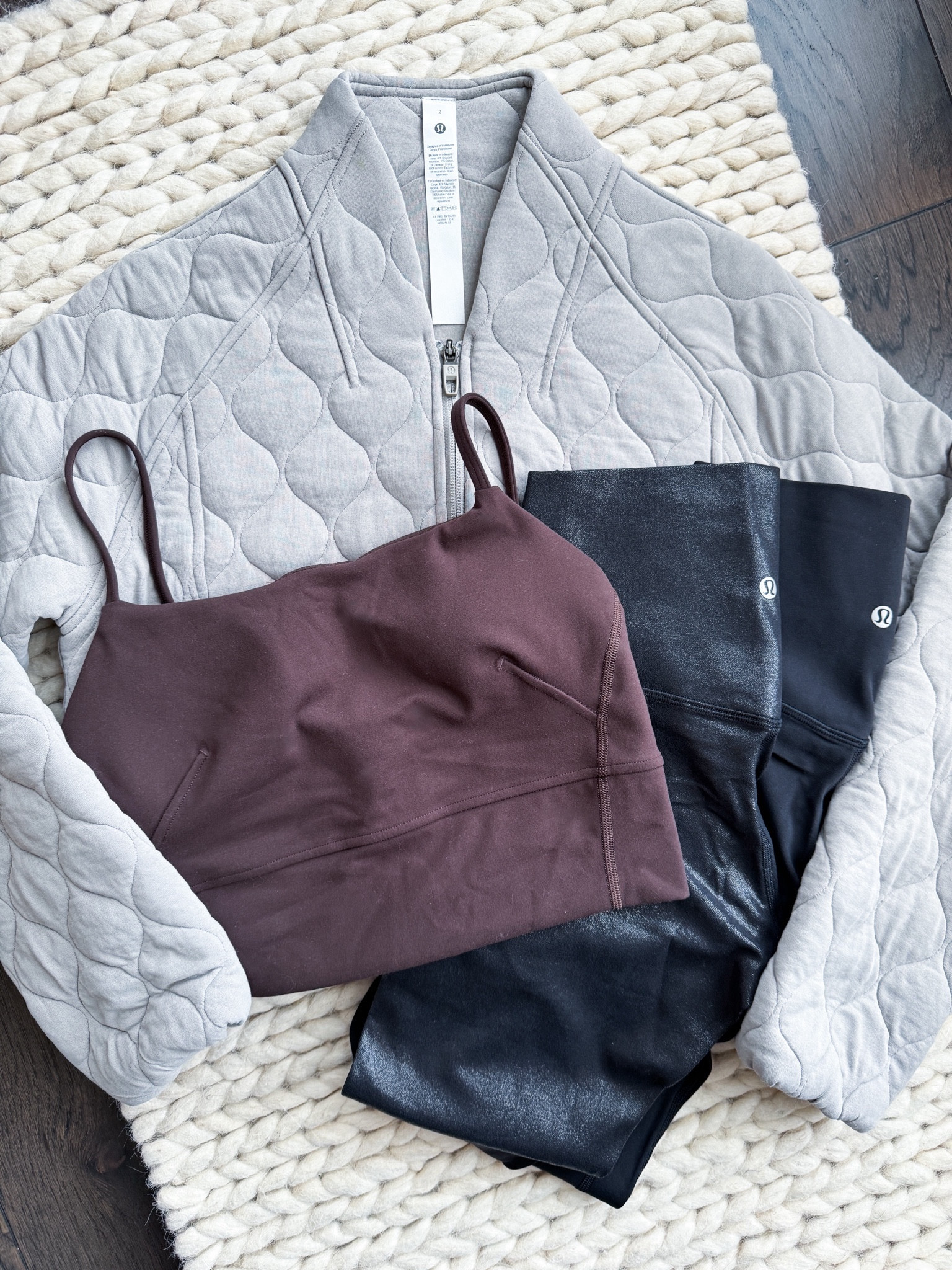 Neutral Lululemon Haul — this quilted bomber jacket is so flattering & the color is perfect for winter & spring; also grabbed some new black Align Leggings & a pair of the shine leggings + this Wunder Train strappy tank top

Jacket size 2
Aligns size 2
Tank top size 6

#lululemon 

#LTKover40 #LTKfitness