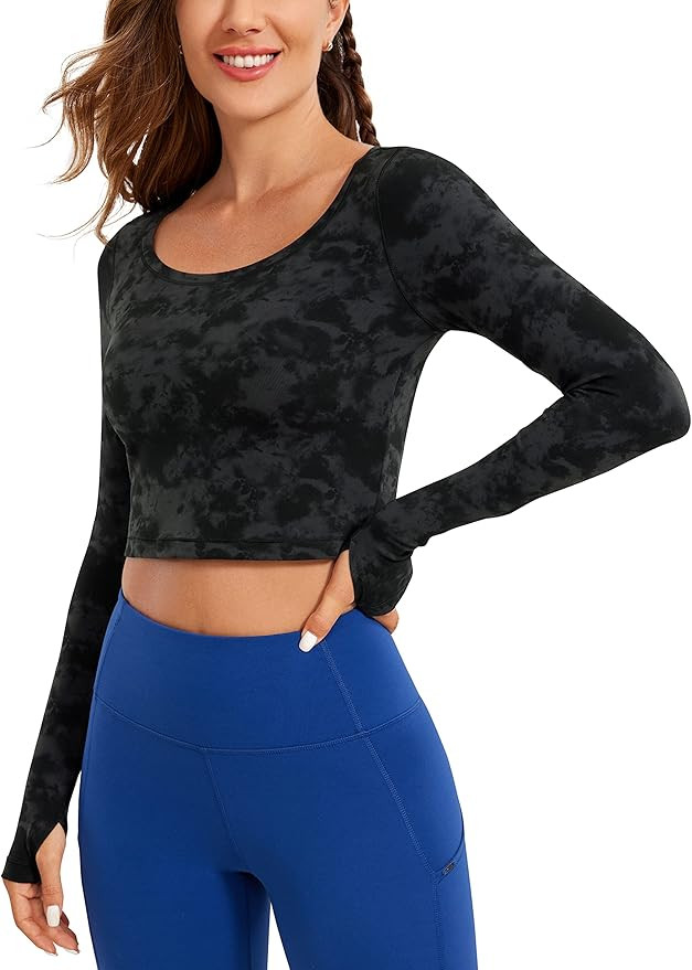 CRZ YOGA Butterluxe Slim Fit Long Sleeve Crop Workout Shirts - Cropped Athletic Gym Top | Amazon (US)