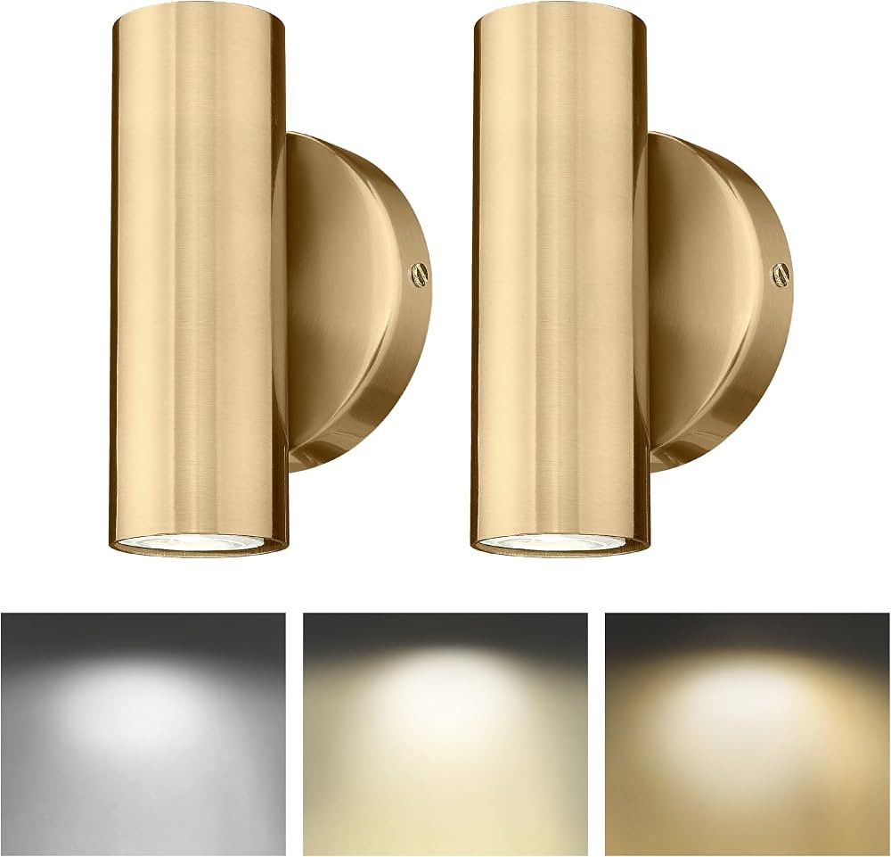 Cargifak 2-Light Wall Light, Brass Gold Wall Sconce, Indoor Up and Down Wall Lamp for Bedroom Bat... | Amazon (US)