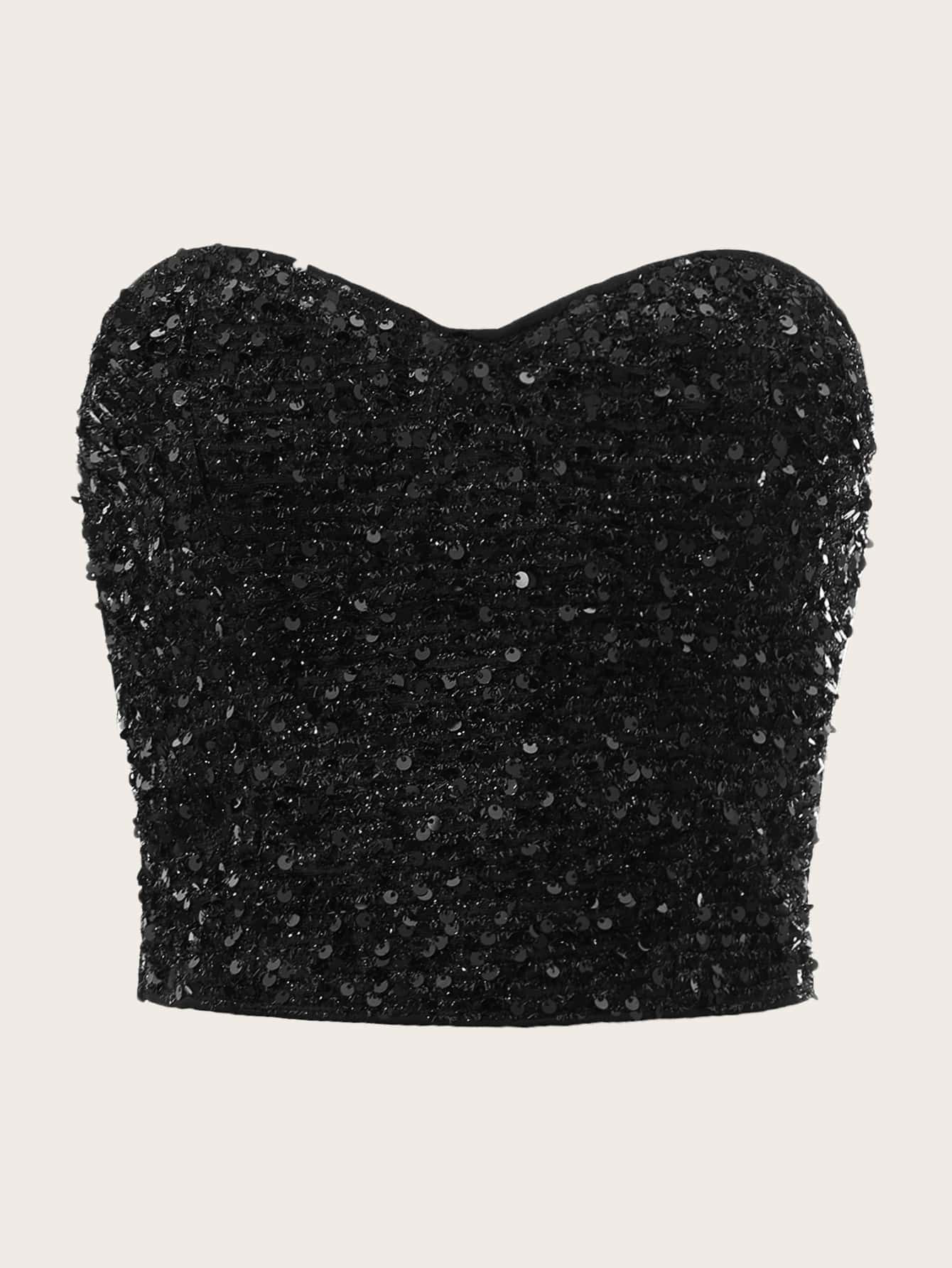 SHEIN BAE Zip Back Sequin Tube Top | SHEIN