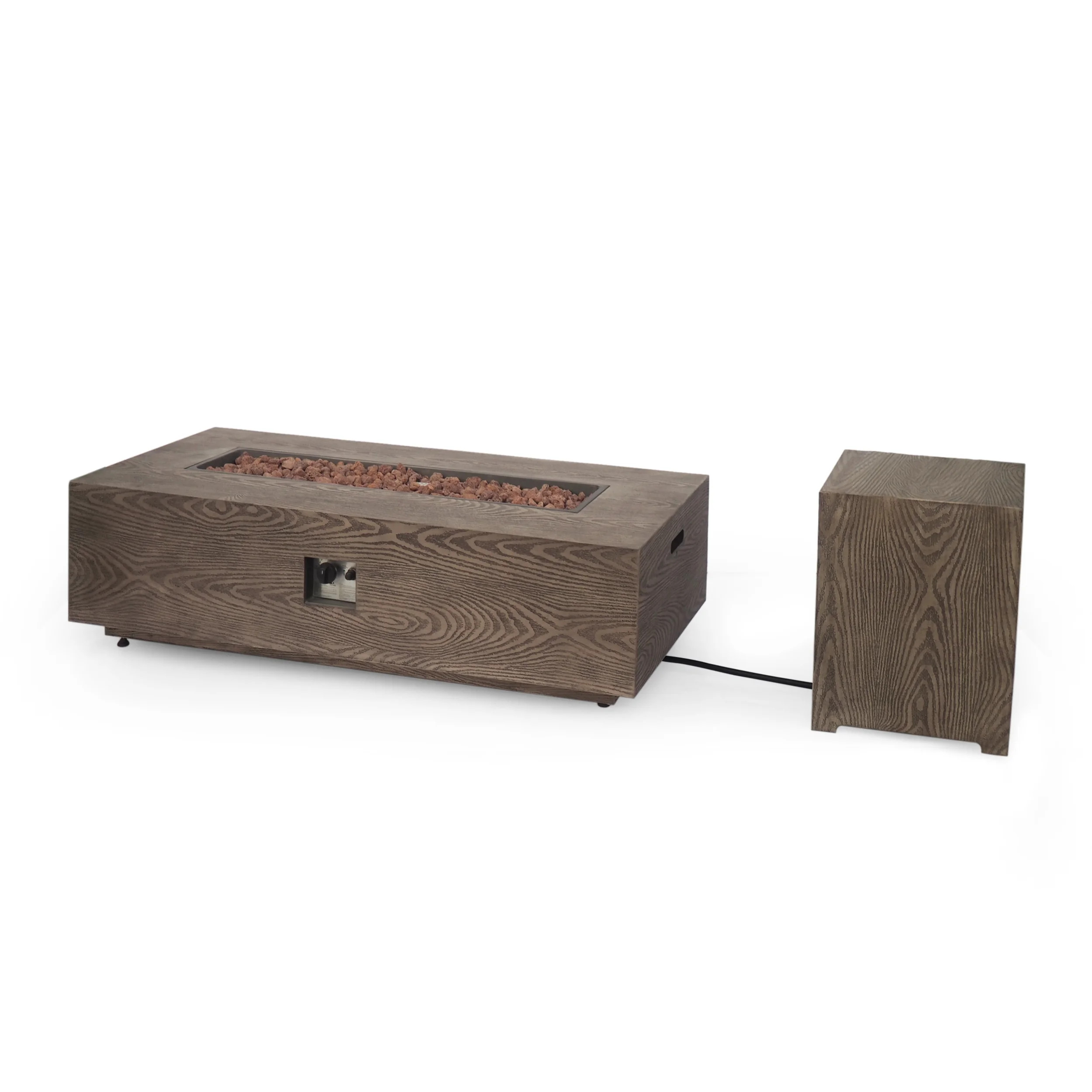 Noble House 26" x 56" 50000 BTU Propane Brown Wood Finish Iron and Metal Fire Pit | Walmart (US)