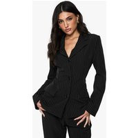 Womens Pinstripe Structured Tailored Blazer - Black - 4 | boohoo (US & Canada)
