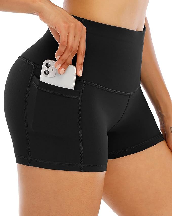 LZYVOO Spandex Shorts for Women with Pockets,Women's High Waisted Yoga Workout Booty Shorts | Amazon (US)