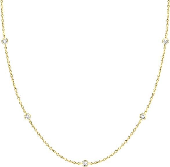 PAVOI 14K Gold Plated Station Necklace | Simulated Diamond BTY Necklace | Womens CZ Chain Necklac... | Amazon (US)