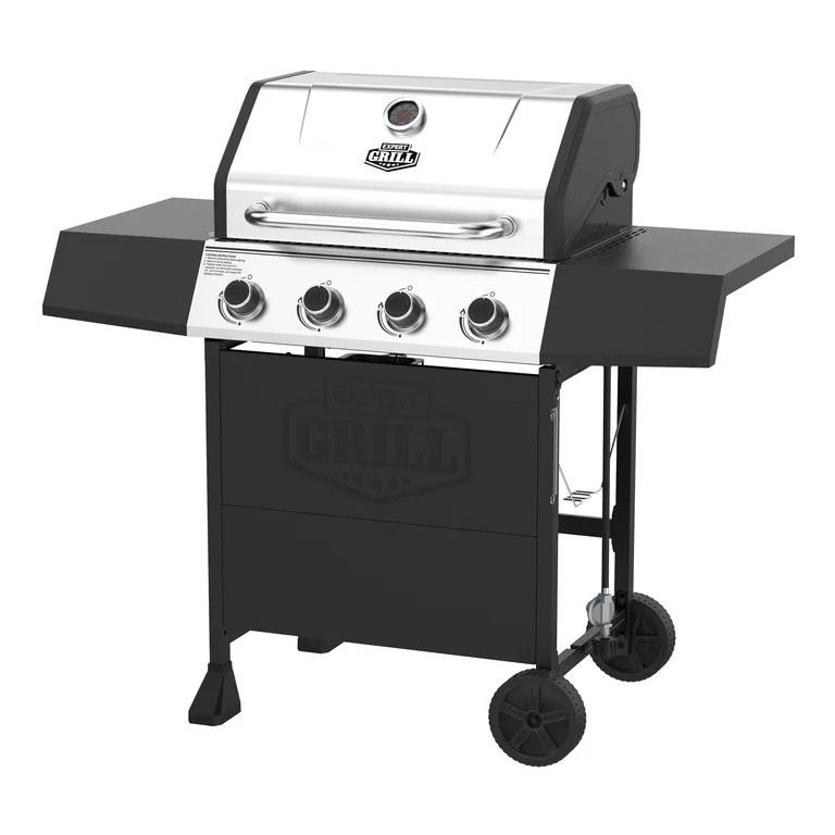 Expert Grill, 4-Burner Propane Gas Grill with Side Table and Wheels, Stainless Steel | Walmart (US)