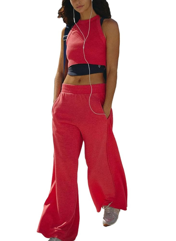 Wuitrie Womens 2 Piece Outfits Tracksuits Off the Shoulder Tank Tops Wide Leg Pants Going Out Wor... | Amazon (US)