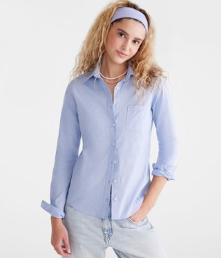 Long Sleeve Poplin Uniform Shirt | Aeropostale
