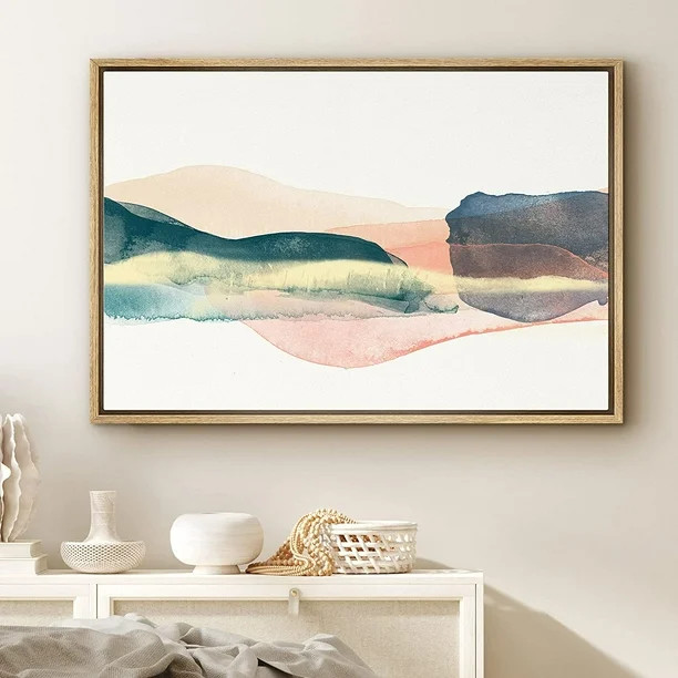 PixonSign Framed Canvas Print Wall Art Green and Red Watercolor Hills Nature Wilderness Illustrat... | Walmart (US)