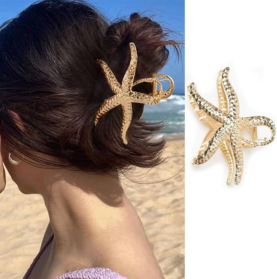 Starfish Hair Clips Gold Metal Hair Claw Clips Sea Star Hair Catch Barrettes Cute Seaside Hair Ja... | Amazon (US)