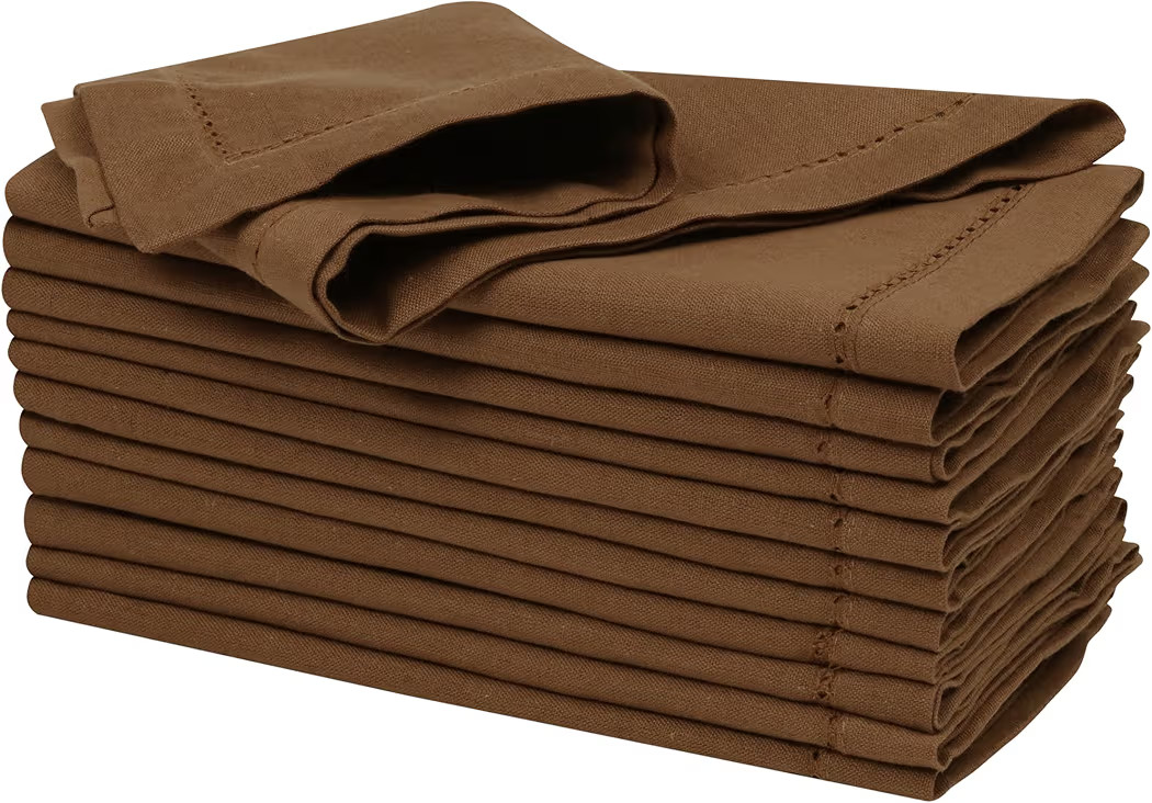 Ramanta Home Brown Cloth Dinner Napkin Set of 12-18x18 Inch, Premium Cotton Linen Flax Hemstitche... | Amazon (US)