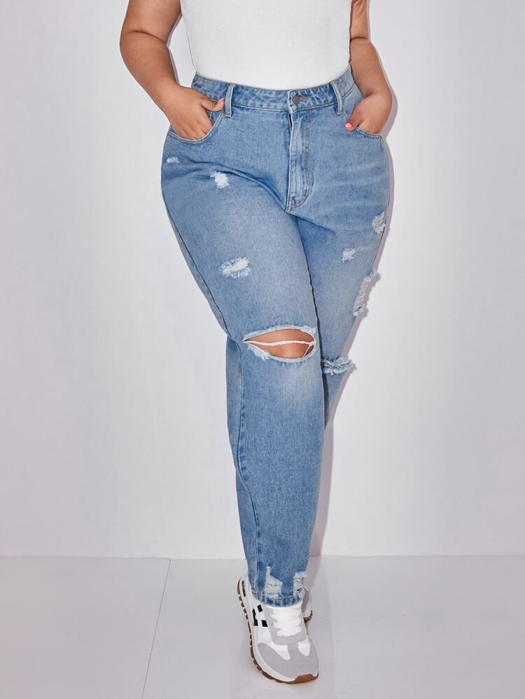 Plus Ripped Mom Fit Jeans | SHEIN