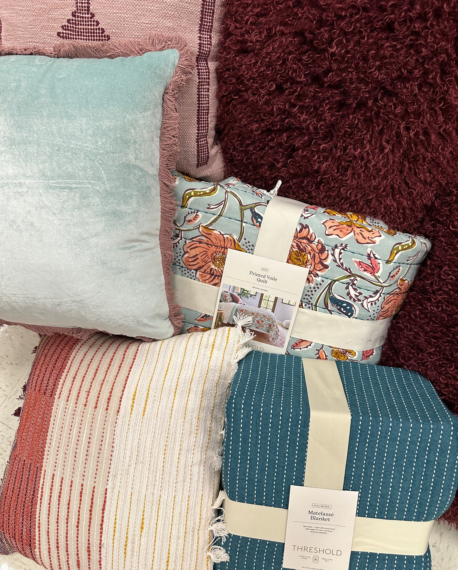 This would make the cutest dorm room or girls bedroom decor! All from Target! Absolutely loving the light blue, teal, purples and pinks. Linking the yellow quilt too because it could also go with these beautiful accent pillows. The matelasse bed blanket is so soft and a gorgeous color in person  

#LTKU #LTKHome #LTKKids