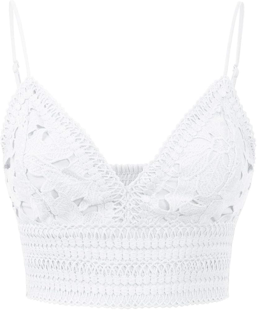 Design by Olivia Women's Lace Bralette with Bra Pads Wireless Soft Crop Top | Amazon (US)
