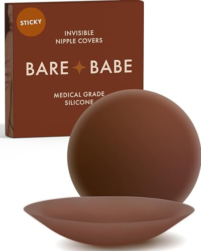 Bare Babe Brown Reusable Silicone Nipple Covers - Waterproof, Nude, 5 Shades - Sticky Breast Stickers for Strapless Dress (Large (Fits C-DD)) | Amazon (US)