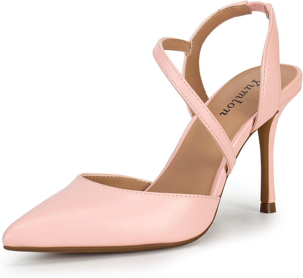 Closed Toe Slingback Heels Wedding High Stiletto Heel for Women 3.3 Inch Ankle Strap Pointed Toe ... | Amazon (US)