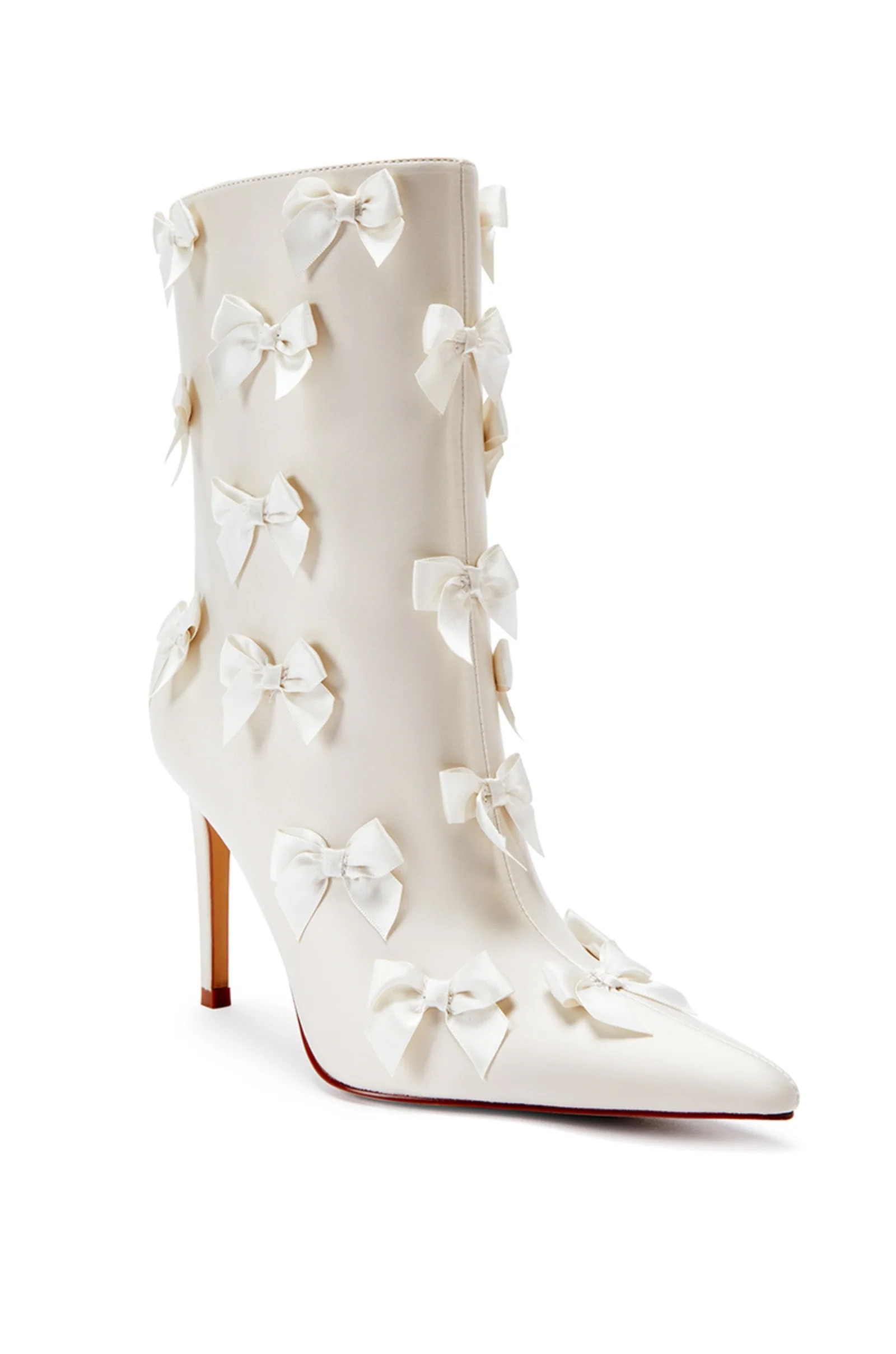 TAF-CREAM SATIN BOW STILETTO BOOTIE | Azalea Wang