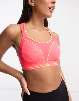 Shock Absorber - Ultimate Run - Brassière de sport à détails jaunes - Rose | ASOS (Global)