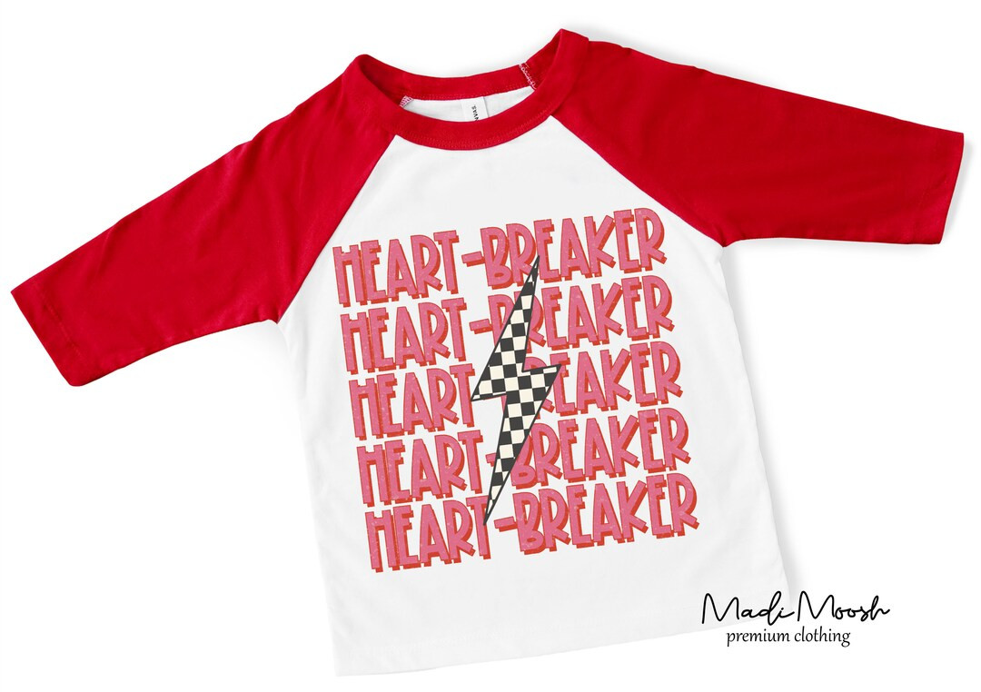 Heart Breaker Valentine Toddler Raglan Shirt Retro Valentine Kids Shirt 3/4 Red Sleeve Toddler Sh... | Etsy (US)