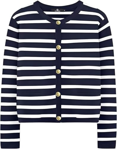 Open Front Cardigan Long Sleeve Knit Striped Sweater for Women - Trendy Fall Outfit | Amazon (US)