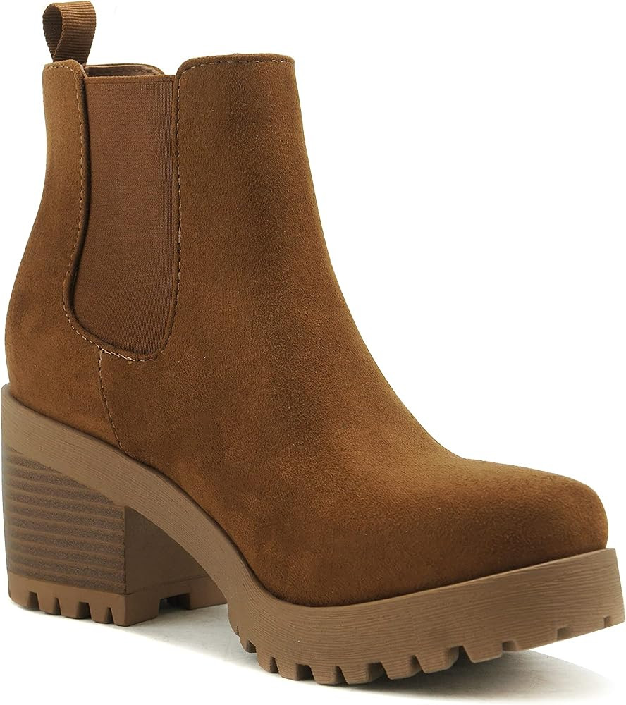 Soda Top Shoes Jaber Ankle Boot W Lug Sole Elastic Gore and Chunky Heel | Amazon (US)