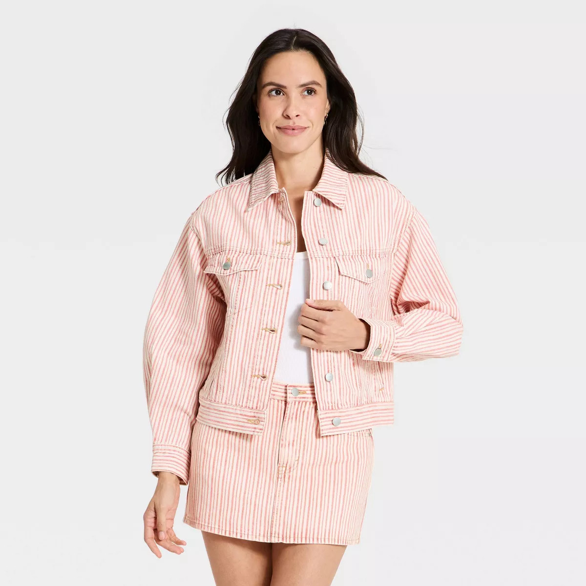 Women's Denim Jacket - Universal Thread™ Red Striped XS | Target