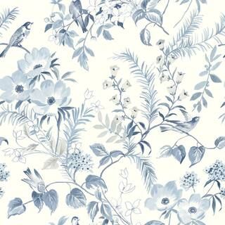 Chesapeake Frederique Blue Floral Pre-Pasted Paper Wallpaper Roll 4072-70004 - The Home Depot | The Home Depot