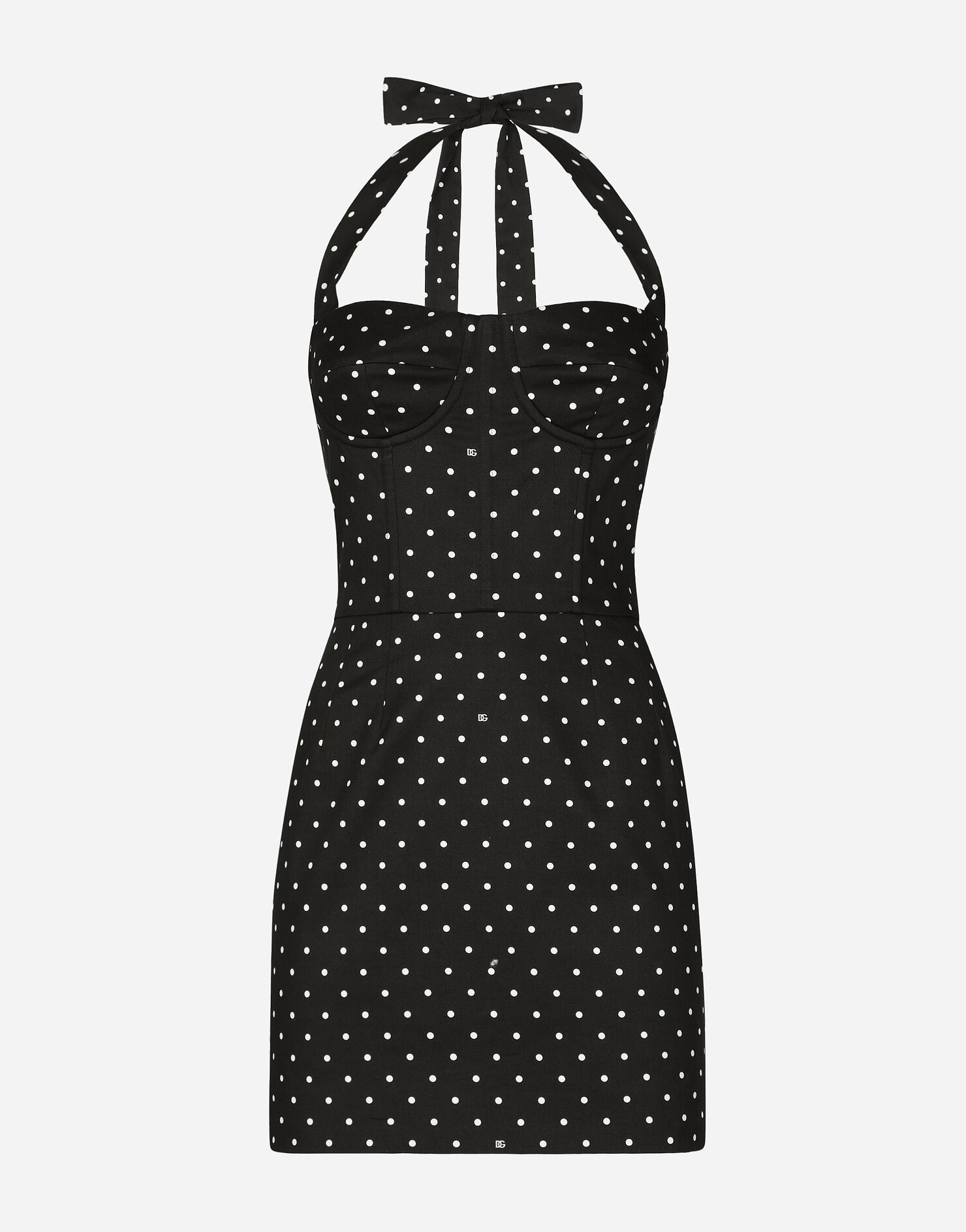 Short cotton corset dress with polka-dot print | Dolce & Gabbana US