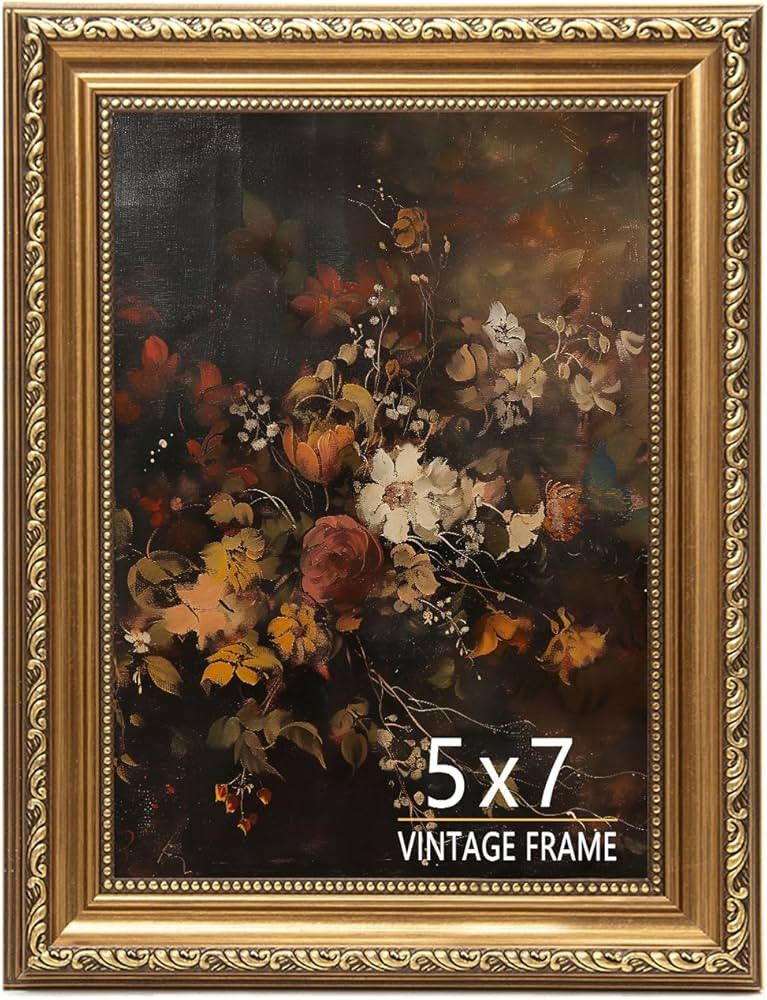 5x7 Vintage Gold Picture Frame, Ornate Antique Photo Frame 5 x 7 with HD Glass, Retro Decorative ... | Amazon (US)