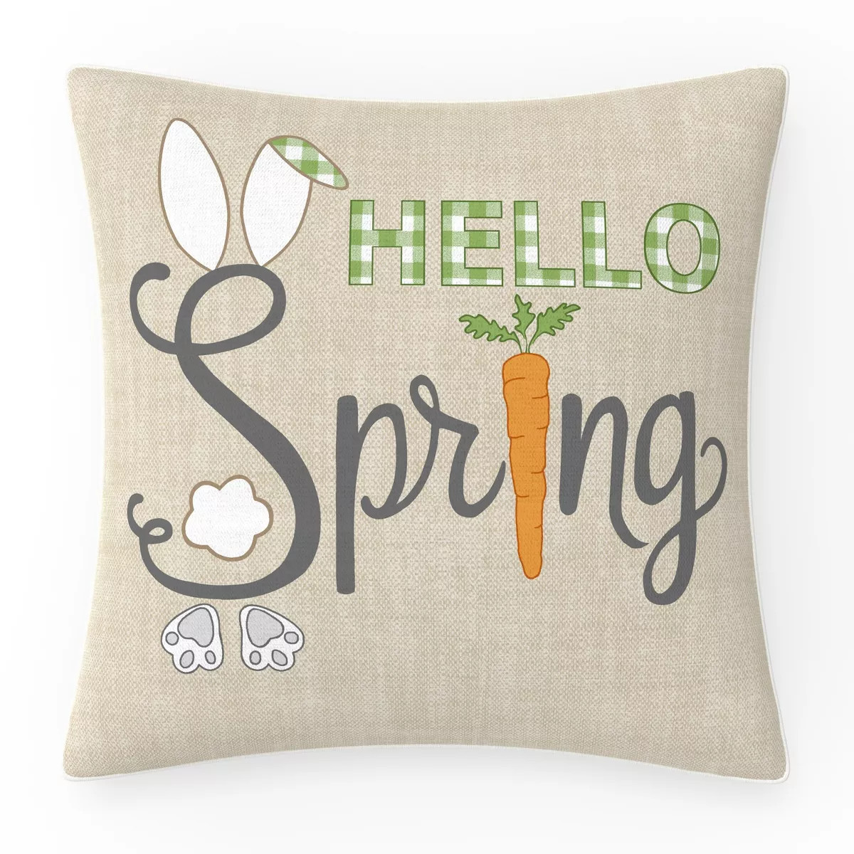 18"x18" Hello Spring Square Throw Pillow Off-White - Pillow Perfect: Reversible, Bunny & Carrot D... | Target