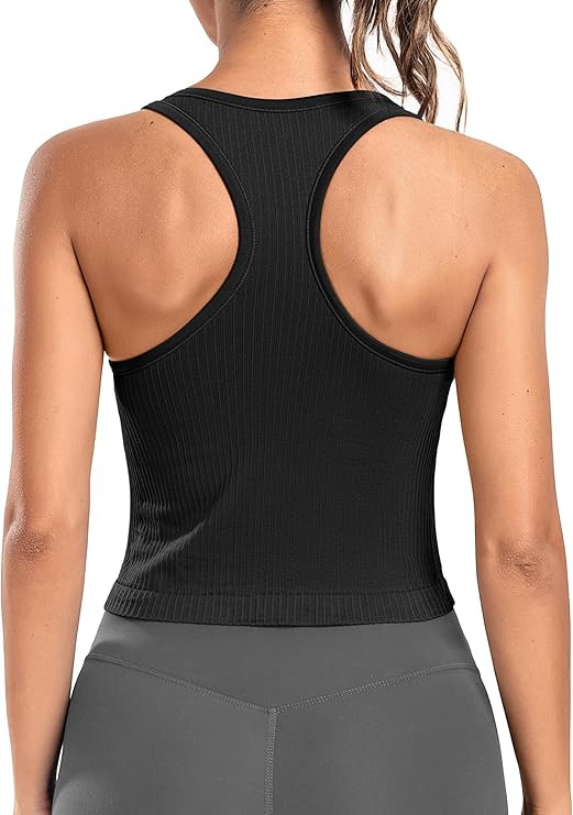 ATTRACO Workout Tank Tops for Women with Built in Bra Ribbed Seamless Yoga Tanks Tight Fit | Amazon (US)