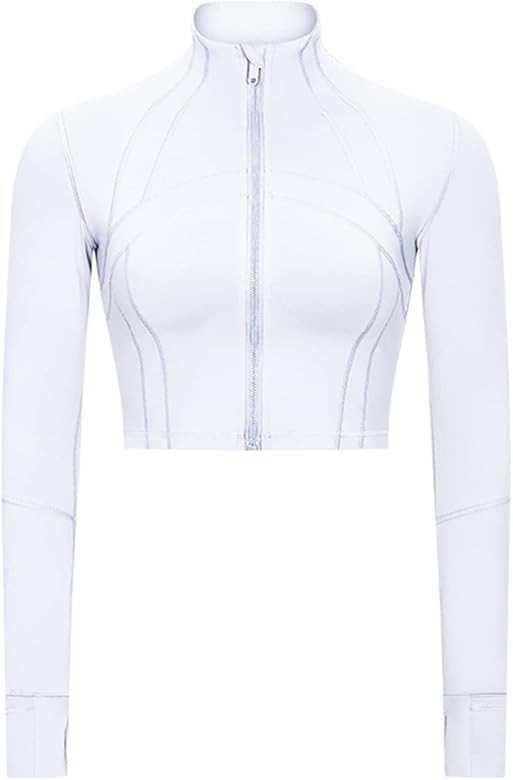 KTILG Women Workout Cropped Long-Sleeve Jackets Zip-Up Lightweight Pullover Athletic Yoga Running... | Amazon (US)