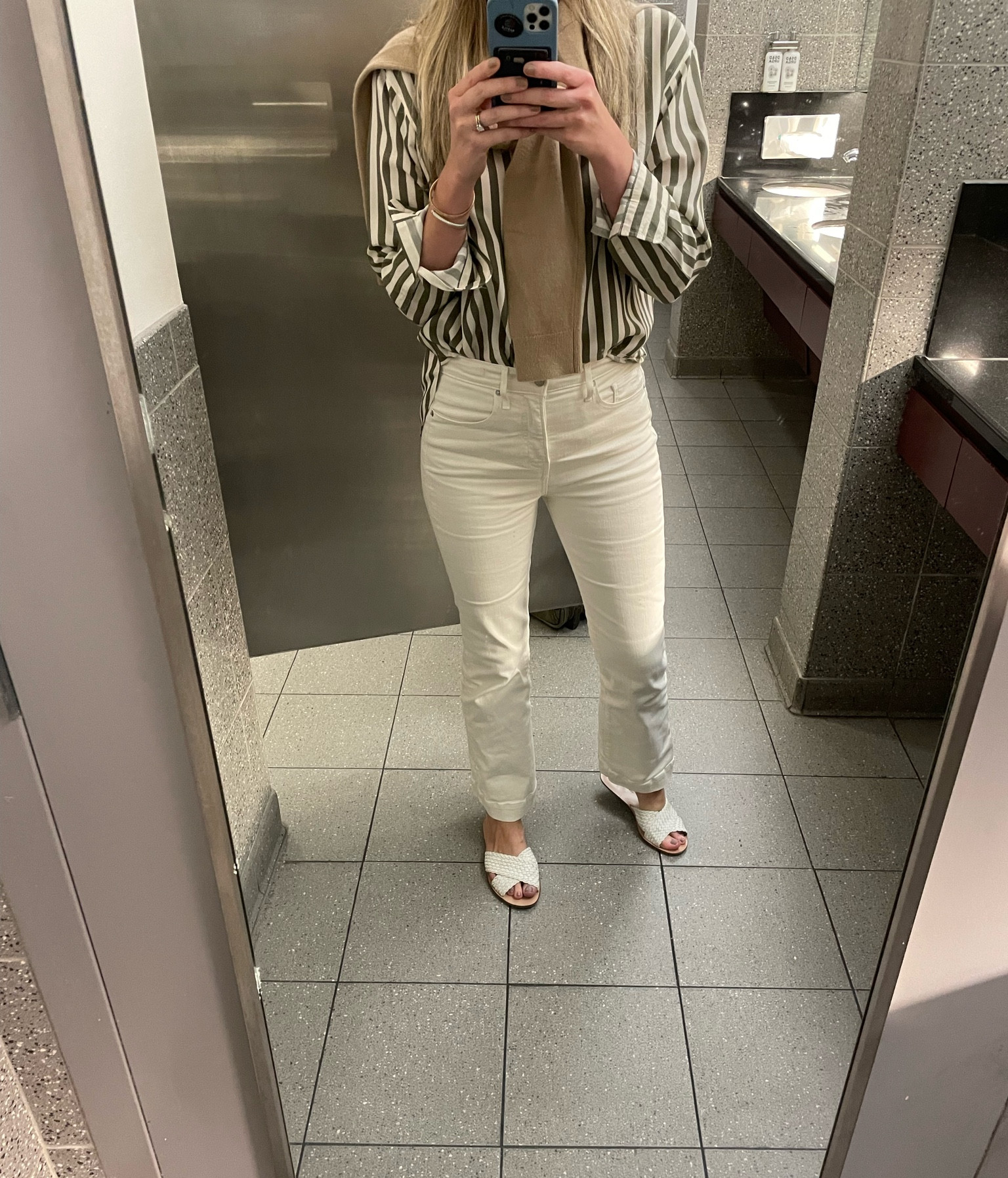 Most expensive airport mani/pedi. Thankful for throwing these slides into my carry-on at the last minute. Current favorite palette this time of year. 

#transitionalstyle #traveloutfit #falloutfit #fallstd 

#LTKTravel #LTKSeasonal