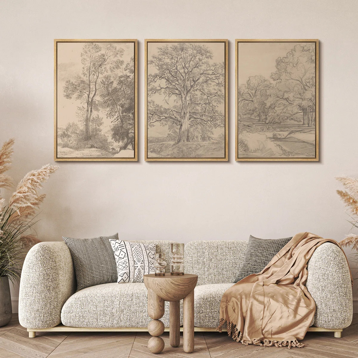 Rustic Countryside " Vintage Forest Tree Sketch Landscape Pictures, Modern Farmhouse Living Room ... | Wayfair North America