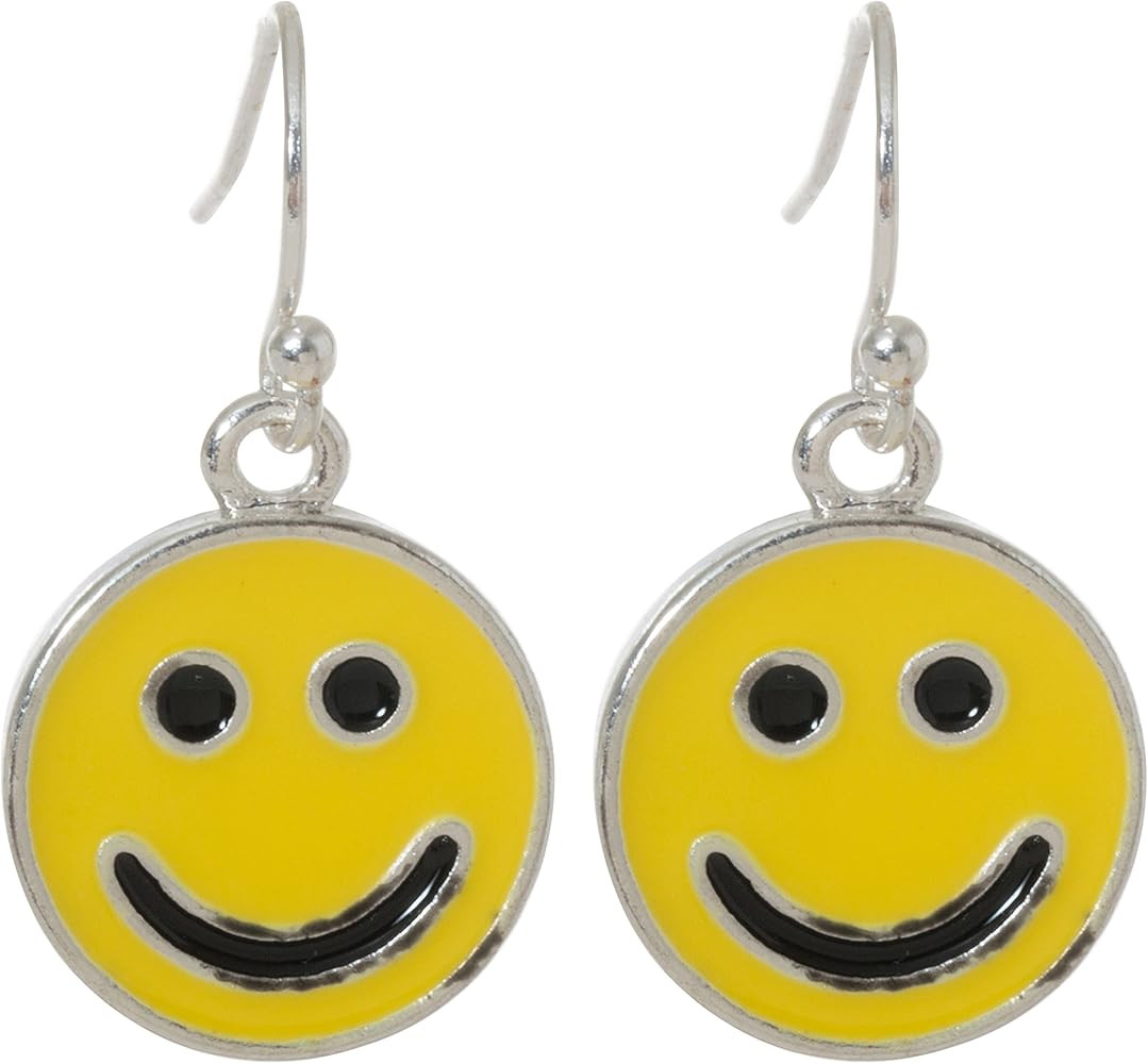 Yellow Smiley Face Dangling Fish Hook Earrings | Amazon (US)